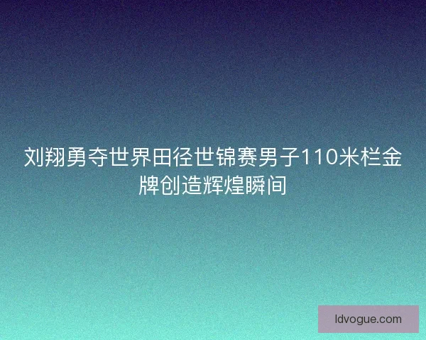 刘翔勇夺世界田径世锦赛男子110米栏金牌创造辉煌瞬间